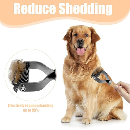 Pet Dematting Comb, Deshedding Brush for Dogs & Cats, Undercoat Rake for Dogs with Stainless Steel Blades, Dog Comb for Matted Hair, Easy to Use Deshedder Brush for Dogs