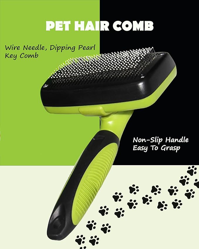Pet Hair Slicker Brush, Pet Grooming, Smooths Pet Coat, Cat and Dog Slicker Hair Brush, Removes Loose Fur, Ideal for Short to Long Hair, Comfortable Grooming., Regular, Green