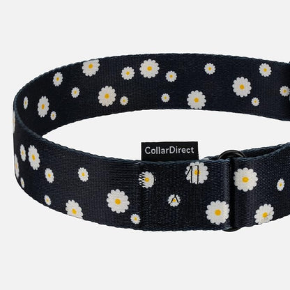 CollarDirect Martingale Collars for Dogs Heavy Duty Floral Pattern Female Safety Nylon Training Wide Collar Flower Design Large Medium (L, Neck Size 15"-20", Black)
