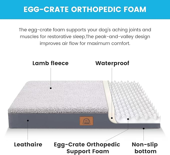 Extra Large Dog Bed Waterproof Dog Bed, Jumbo Orthopedic Dog Beds with Removable Washable Cover for Large Dogs, Pet Bed Mat Egg-Crate Foam, 3XL(47.5"X29"X4"), Grey