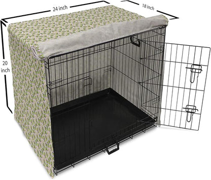 Lunarable Fantasy Dog Crate Cover, Green Dinosaurs Pattern Speech Bubbles Archeology Animal, Easy to Use Pet Kennel Cover for Cats & Medium Dogs, 24 Inch, Lilac Violet Green