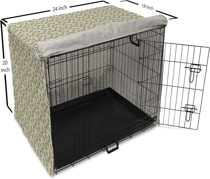 Lunarable Fantasy Dog Crate Cover, Green Dinosaurs Pattern Speech Bubbles Archeology Animal, Easy to Use Pet Kennel Cover for Cats & Medium Dogs, 24 Inch, Lilac Violet Green