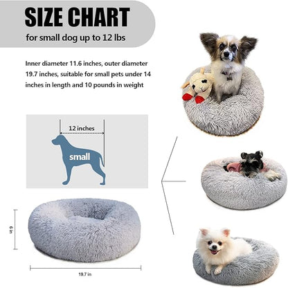 nononfish Dog Bed for Small Dogs，Gray Cute Plush Dog Bed ，19 inches Anti Anxiety Puppy Bed Washable，Machine Washable Fits up to 15 lbs Pets Beds for Small Dog.