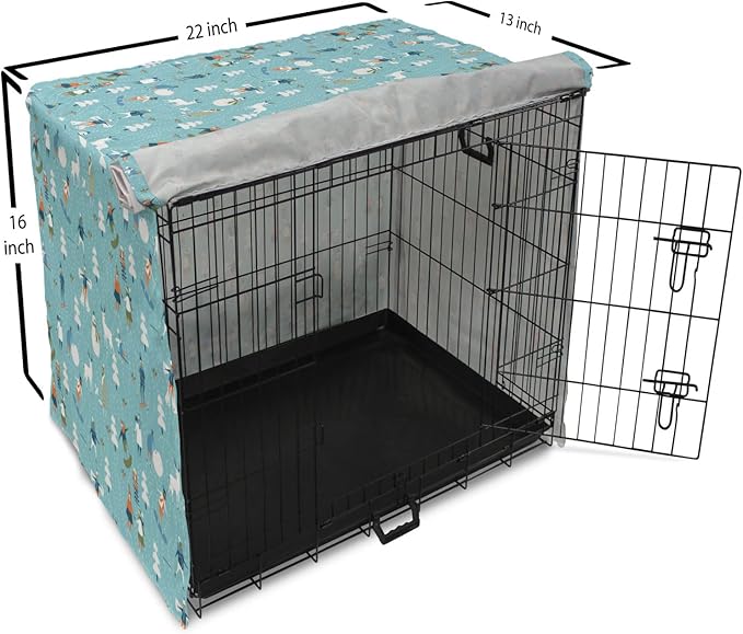 Lunarable Christmas Dog Crate Cover, Winter Games Theme Pattern with Snowman Trees Snowboard Reindeer and Adults, Easy to Use Pet Kennel Cover for Small Dogs Puppies Kittens, 22 Inch, Multicolor