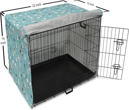 Lunarable Christmas Dog Crate Cover, Winter Games Theme Pattern with Snowman Trees Snowboard Reindeer and Adults, Easy to Use Pet Kennel Cover for Small Dogs Puppies Kittens, 22 Inch, Multicolor