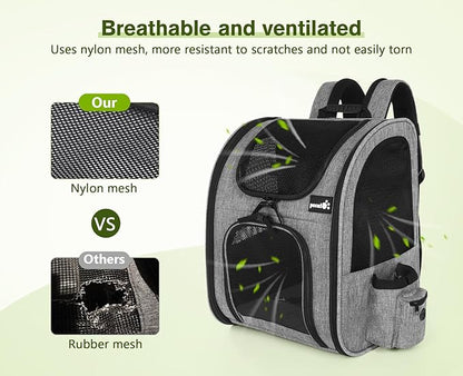 Pecute Cat Backpack with Breathable Mesh, Dog Backpack Carrier with Multi-Pockets, Cat Carrier Backpack Comfortable, Cat Backpack Carrier for Travel Hiking and Camping Gray