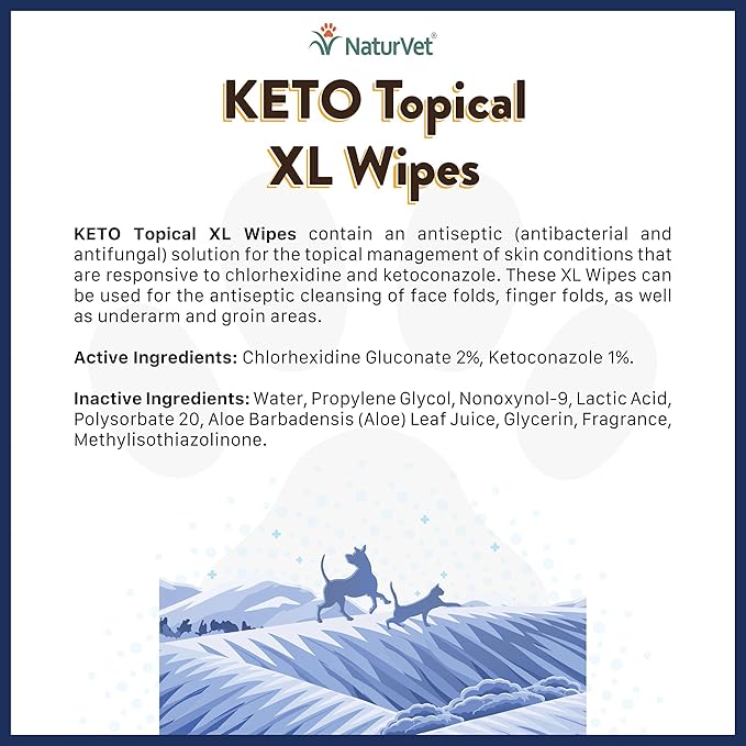 NaturVet Keto Topical XL Wipes for Dogs, Cats & Horses 60 Count
