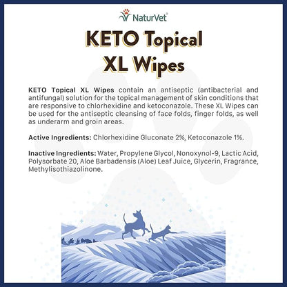 NaturVet Keto Topical XL Wipes for Dogs, Cats & Horses 60 Count