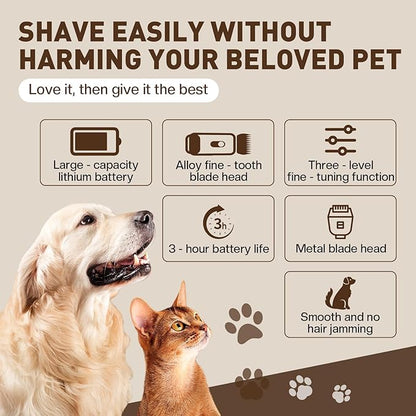 PRO LASHBEAUTY Dog Grooming Kit,Dog Clippers for Grooming,Low Noise, Electric Quiet, Rechargeable, Pet Hair Thick Coats Clippers Trimmers Set, Suitable for Dogs, Cats, and Other Pets