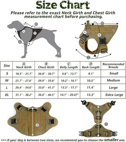 rabbitgoo Tactical Dog Harness for Large Dogs, Heavy Duty Dog Harness with Handle, No-Pull Service Dog Vest Large Breed, Adjustable Military Dog Vest Harness for Training Hunting Walking, Brown, S