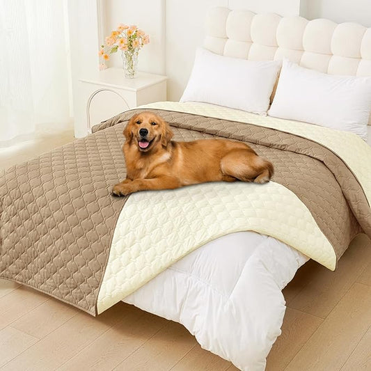 Smiry Waterproof Dog Blanket, Soft Dog Bed Cover Pet Blanket, Reversible Couch Cover for Dogs Washable, Pet Couch Covers for Sofa Furniture Protector for Puppy Cat (82x120 Inch, Camel/Beige)