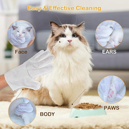 Pet Grooming Glove - Gentle Deshedding Brush Glove, Pet Bathing Wipes - Enhanced Five Finger Design - Daily Care and Traveling - Perfect for Dog & Cat with Long & Short Fur (5pcs/1-Kit)