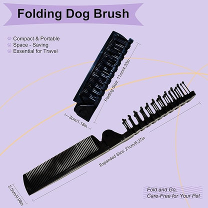 Foldable Dual-Head Puppy Brush Small Dogs Interchangeable Combs Soft Bristles Portable Grooming Tool Yorkie Shih Tzu Maltipoo (Black)