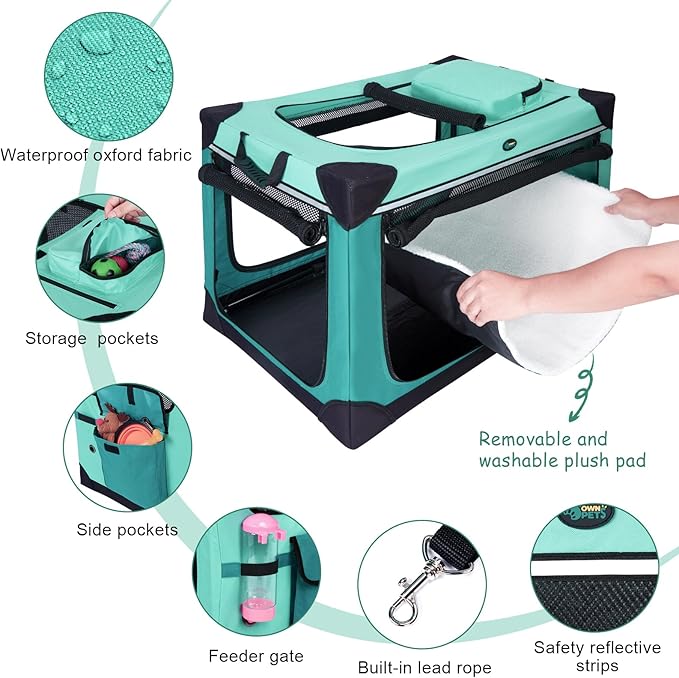 Ownpets Collapsible Dog Crate, 36 inch Portable Travel Dog Crate for Large Dogs, 4-Door Foldable Pet Kennel with Durable Mesh Windows & Double-Sided Soft Mat