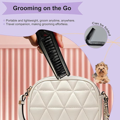 Folding Small Dog Grooming Brush - Perfect for Shih Tzus, Yorkies, and Maltipoos - Ideal Puppy Hair Brushes for Maltese and Small Breeds (Black)