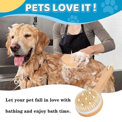 Pet Shampoo Brush Premium Dog Bath Brush Dog Shower Brush Wooden Pet Bath Massage Brush with Massage Points for Dogs and Cats with Short or Long Hair