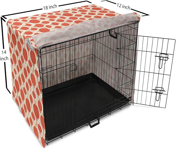 Lunarable Oriental Dog Crate Cover, Folk Lamps Cartoon Style Cheerful Pattern with Chinese Ethnicity, Easy to Use Pet Kennel Cover for Small Dogs Puppies Kittens, 18 Inch, Pale Yellow and Vermilion
