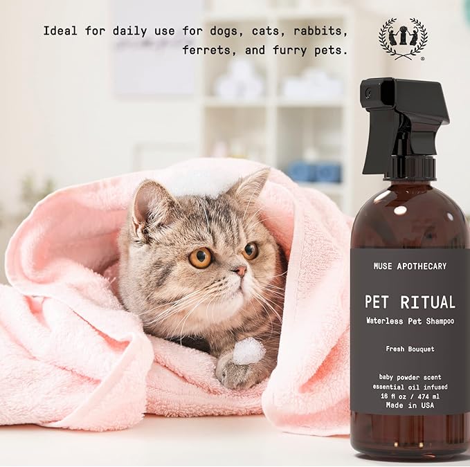 Muse Apothecary Pet Ritual Aromatic Waterless Shampoo for Pets - No Rinse Dog Shampoo - Waterless Shampoo for Cats - Waterless Dog Shampoo for Large Dogs - Essential Oils Infused, 16oz Oatmeal + Mango