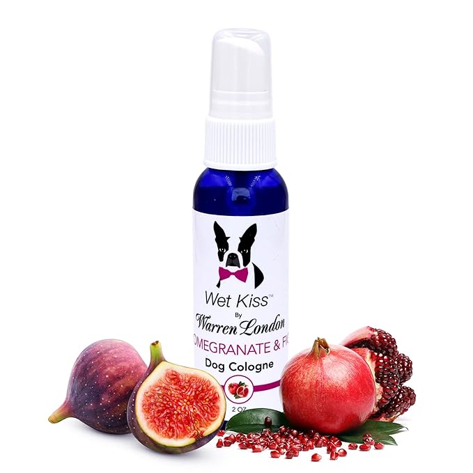 Warren London - Wet Kiss Dog Cologne, Long Lasting Dog Spray, Dog Deodorant to Remove Odor from Stinky Dogs, Pomegranate & Fig, 2 Ounce Bottle
