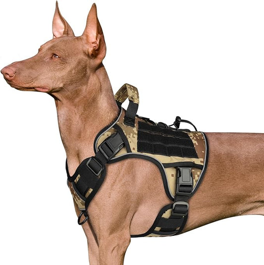 WINGOIN Tactical Dog Harness for Large Dogs, Heavy Duty No Pull Dog Harness with Handle, Adjustable Reflective Military K9 German Shepherd Big Size Dog Vest for Training, Walking, Hiking, Camo (L)