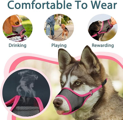 LUCKYPAW Dog Muzzle, Mesh Dog Muzzle for Large Medium Small Dogs, Soft Muzzles for Biting Chewing Fierce Barking, Breathable Muzzle with Adjustable Strap for Training (Hot Pink, L(Snout:9.75"-11"))