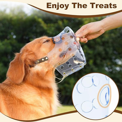 Mayerzon Dog Muzzle, Basket Muzzle for Large Medium Small Dogs, Humane Cage Mouth Guard to Prevent Biting Chewing Eating, Breathable Muzzle for Grooming Training Walking Vet Visits (S, Clear)