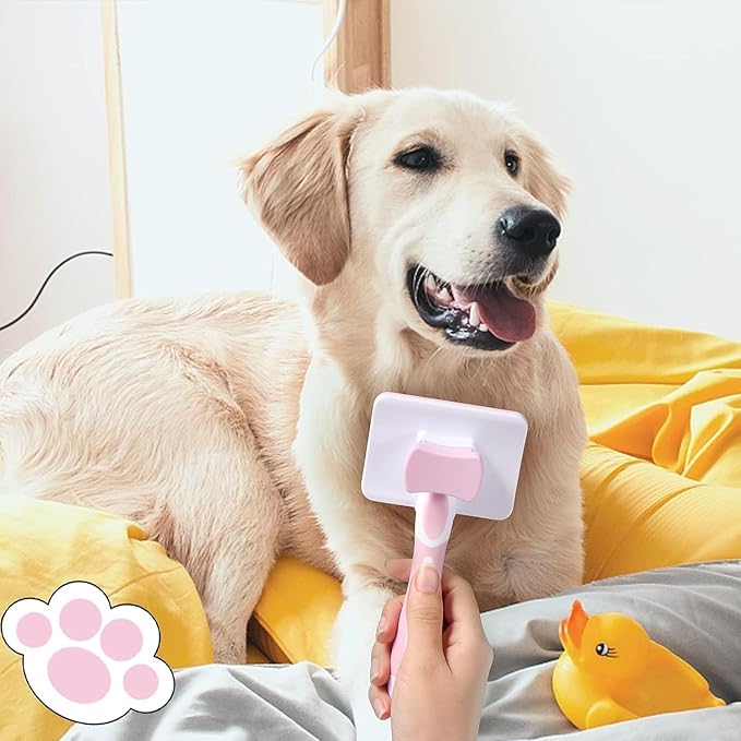 Self Cleaning Slicker Brush for Dogs and Cats - Retractable Bristles for Easy Hair Removal - Grooming Tool for Long and Short Hair - Effortless Pet Shedding Solution (Pink)