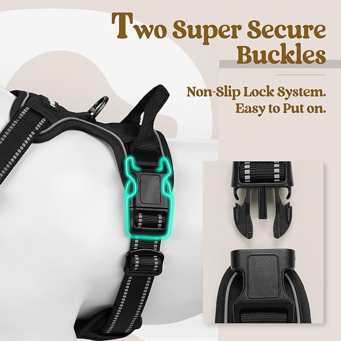 rabbitgoo Dog Harness, No-Pull Pet Harness with 2 Leash Clips, Adjustable Soft Padded Dog Vest, Reflective No-Choke Pet Oxford Vest with Easy Control Handle for Small Dogs, Black, S