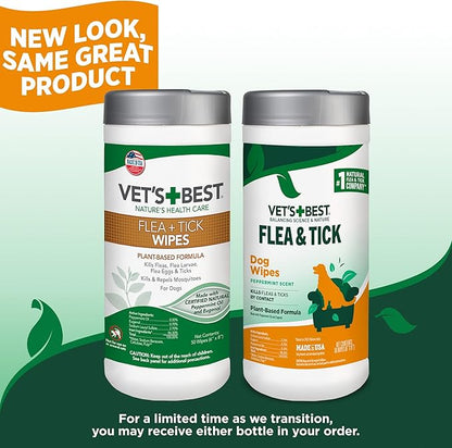Vet's Best Flea and Tick Wipes for Dogs, Dog Wipes for Kennel, Flea and Tick Prevention, Plant-Based Formula, Pet Essentials, Made in USA, Certified Natural Oils, 50 ct