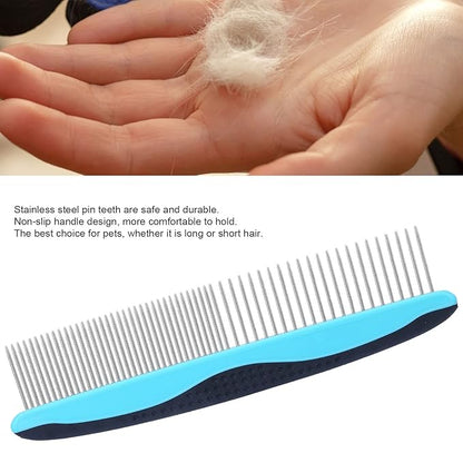 Pet Grooming Dematting Comb with Stainless Steel Teeth Detangling Tool for Knots, Loose Fur Non Slip Handle Comb for Cats Dogs Ideal for Long and Short Hair Pets
