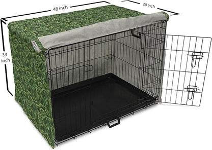 Lunarable Hunter Green Dog Crate Cover, Tropical Palm Leaves Exotic Plants Hawaiian Trees Jungle Natural Design, Easy to Use Pet Kennel Cover for Medium Large Dogs, 48 Inch, Fern Green