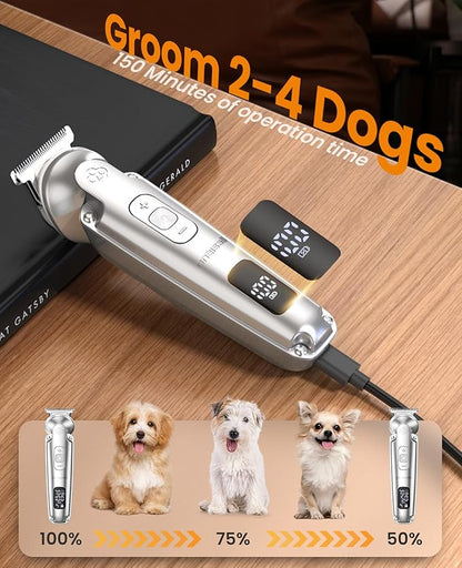 oneisall Dog Clippers and Paw Trimmer with Low Noise, 4 - in - 1 Cordless Dog Grooming Kit with 3 - Level Speed Clippers (7000 RPM) for Grooming Thick Hair, Waterproof Shaver for Dogs and Cats