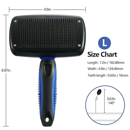 Self-Cleaning Slicker Brush for Pets - Removes Loose Hair, Cat and Dog Grooming Tool (Large, Blue)