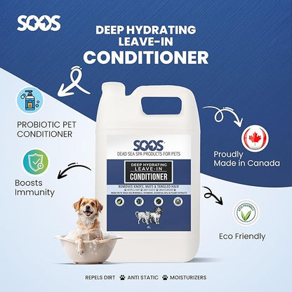 Soos Pet Dog Conditioner Deep Hydrating Leave-in Natural Dead Sea Minerals Skin Moisturizer Polish Deeply Absorbing with Vitamins Natural Ingredients for Dogs and Cats - 1x Pet Conditioner (4L)