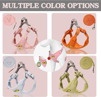 No Pull Dog Harness with Leash Pet Soft Vest Harness and Leash Set Dog Cat No Choke Escape Proof Harness Reflective Step in Harness for Small Medium Dogs Cats (Pink, Large)