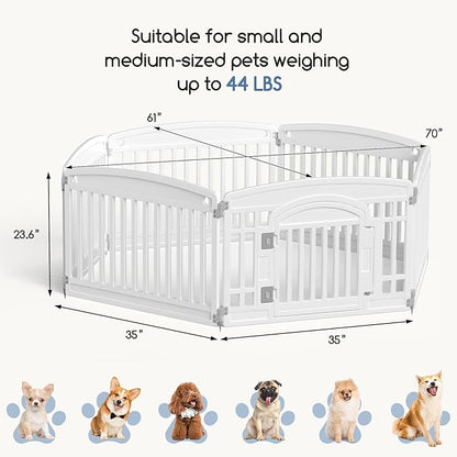 Plastic Dog Playpen | 6-Panel 24" Safe & Secure Indoor/Outdoor Pet Fence | Folding & Portable | 35 x 35 x 24IN, Ideal for Small to Medium Dogs | Easy to Clean （White）