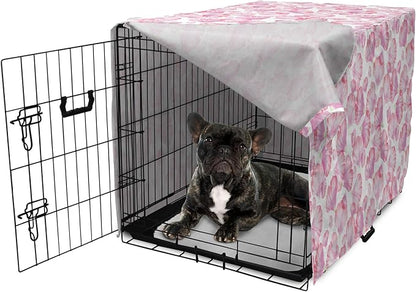 Ambesonne Watercolor Flowers Dog Crate Cover, Pastel Petals Romantic Rose Leaf Botanical Beauty Essence, Easy to Use Pet Kennel Cover for Cats & Medium Dogs, 24 Inch, White Pink