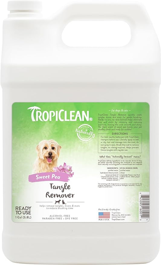 TropiClean Sweet Pea Cat & Dog Detangler Spray Dematting | Dog Conditioner Spray Derived from Natural Ingredients | Made in the USA | 1 Gallon