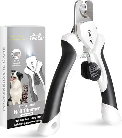 TwoEar Dog Nail Clippers with Light, Dog Nail Trimmers with Quick Sensor & Safety Guard, Razor Sharp Blade, LED Pet Nail Clippers/Dog Toenail Clippers for Medium Large Dogs, Black
