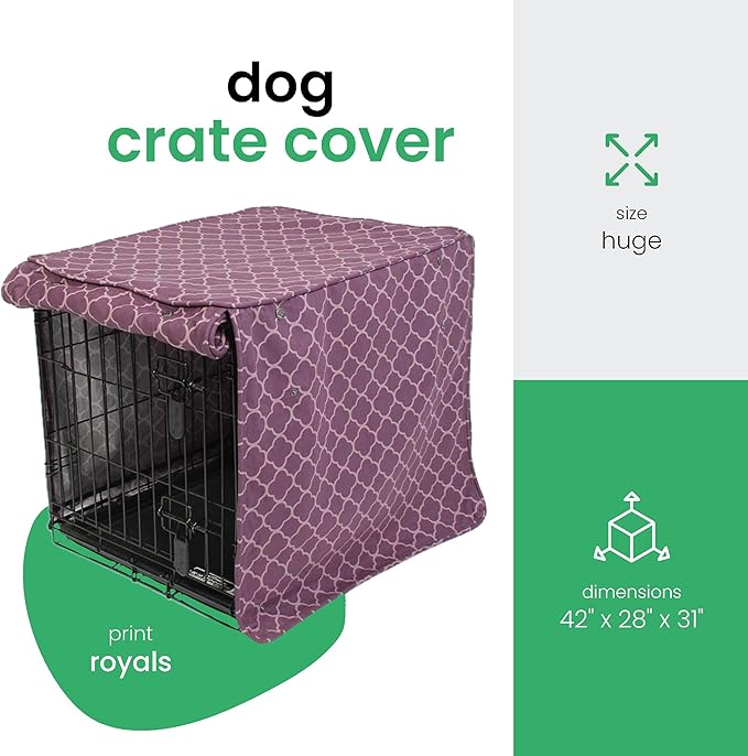 Molly Mutt Royals Dog Crate Cover, 100% Cotton Canvas Cover with 2 Roll-Up Panels, Ideal for Dog or Cat Crate, Durable, Washable, and Free of Harmful Chemicals, 42" x 28" x 31"