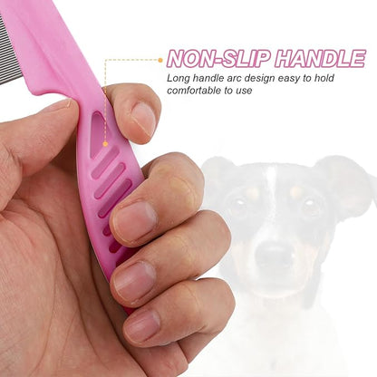 Pet Hair Comb, 2 in 1 Multifunctional Pet Hair Comb for Grooming and Dehairing, Flea and Tear Stain Removal Cat And Dog Comb, Pink (2 Count)