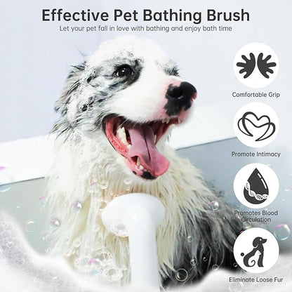 2PC Dog Bath Brush w/Soap Dispenser - Deshedding & Massage for Dogs/Cats (Pink)