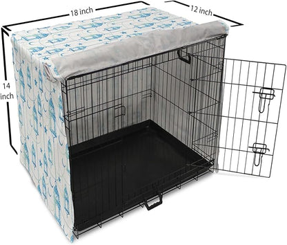 Lunarable Oriental Dog Crate Cover, Eastern Theme Celebration Pale Toned Composition Folkloric Look Print, Easy to Use Pet Kennel Cover for Small Dogs Puppies Kittens, 18 Inch, Pale Green White Blue