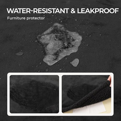 Waterproof Pet Blanket, Liquid Pee Proof Dog Blanket for Sofa Bed Couch, Reversible Sherpa Fleece Furniture Protector Cover for Small Medium Large Dogs Cats, Black King Size（100" x 85"）