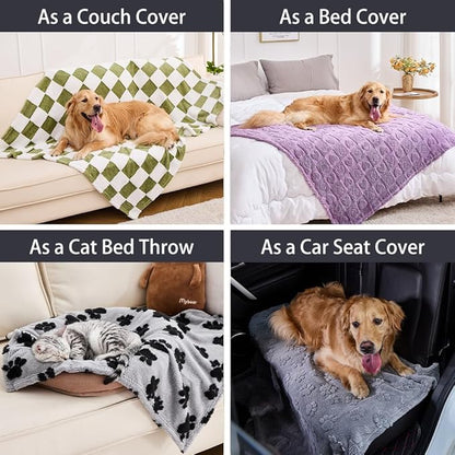 Qeils Jacquard Dog Blankets for Large Dogs, Cozy Calming Pet Blanket Washable for Couch Protection, 280GSM Coral Fleece Plush Fluffy Throw Blanket, Black Paws, 50x60IN