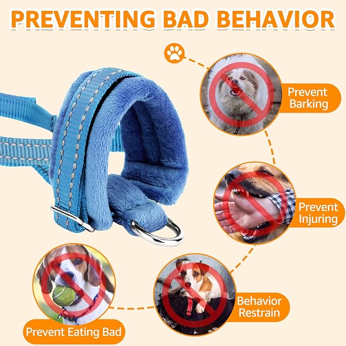 SlowTon Soft Dog Muzzle, Adjustable Padded Nylon Muzzle for Large Medium Dogs Anti Chewing Barking Biting, Allow Dog Pant & Drink (Blue, M)