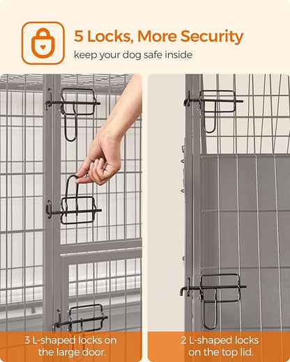 Feandrea Heavy-Duty Dog Crate, Metal Dog Kennel and Cage with Removable Tray, XL for Medium and Large Dogs, 42.1 x 27.6 x 29.5 Inches, Black UPPD001B01