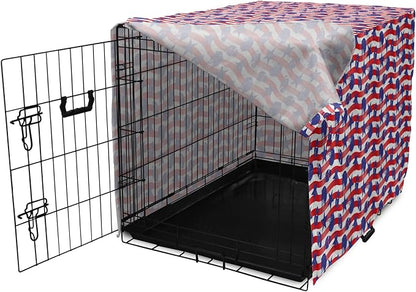 Lunarable Football Dog Crate Cover, Wavy Stripes and National Sport in American USA Inspired Colors, Easy to Use Pet Kennel Cover for Medium Large Dogs, 36 Inch, Coral Violet Blue White