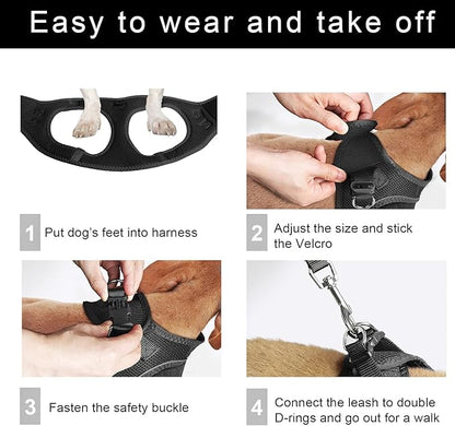 TwoEar Dog Vest Harness Reflective, No-Pull Pet Harness Easy Control with Breathable Mesh, Soft Puppy Step-in Harness No-Choke for Outdoor Walking, Training for Medium Dogs(M, Black)