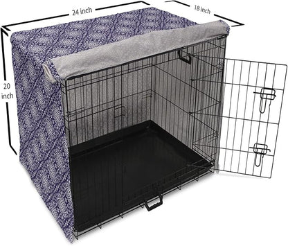 Lunarable Royal Blue Dog Crate Cover, Antique Moroccan Style Exotic Orient Inspired Ceramic Pattern Print Art, Easy to Use Pet Kennel Cover for Medium Large Dogs, 24 Inch, Indigo and White